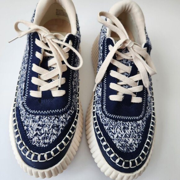 Dolce Vita Shoes - Dolce Vita Denae Platform Sneakers Blue Cream Crochet Knit Suede Casual Boho